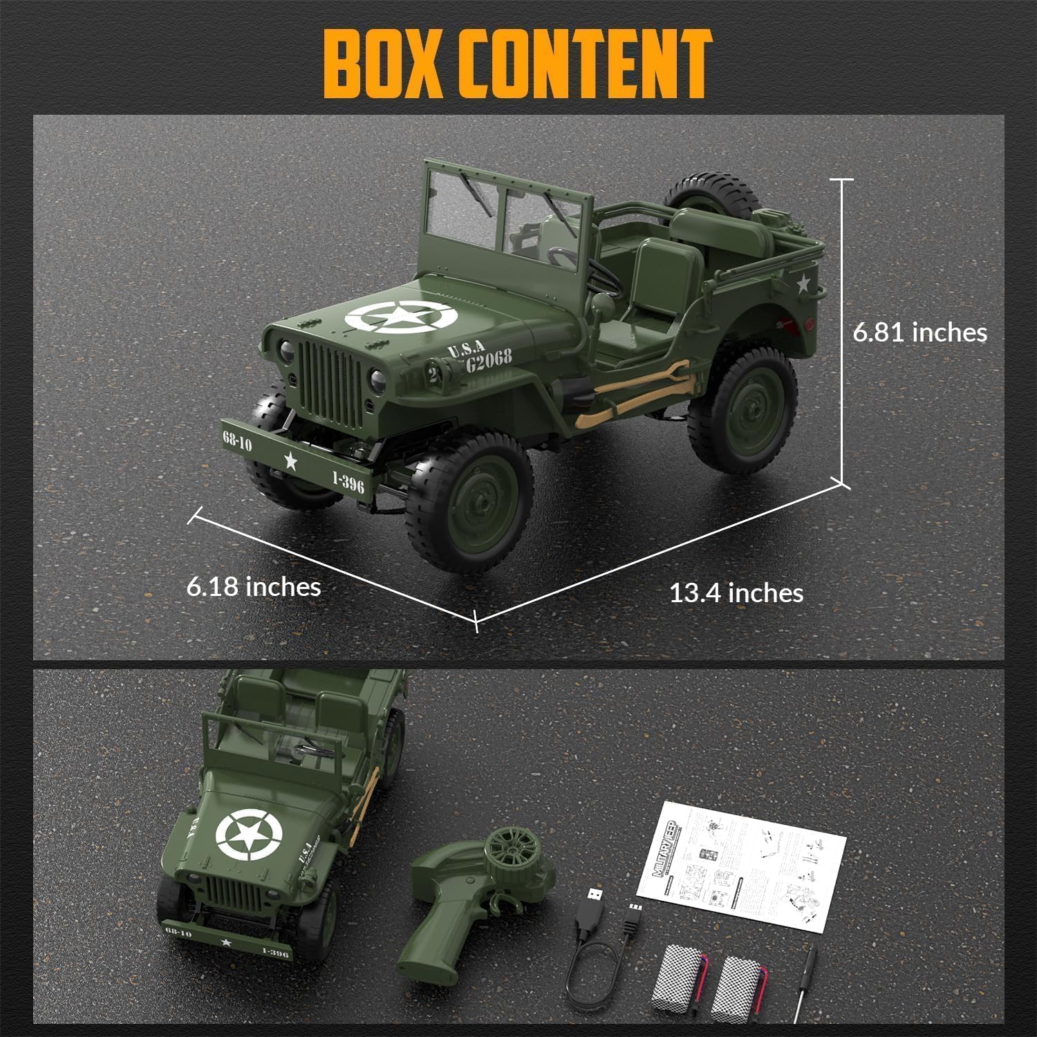 Daji 1:10 Scale Military Jeep Model RC Car, 4WD Off Road Vehicle